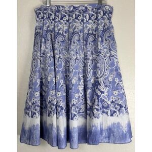 Coldwater Creek Blue White Paisley Floral Pleated Cotton A-Line Skirt 1X 2115